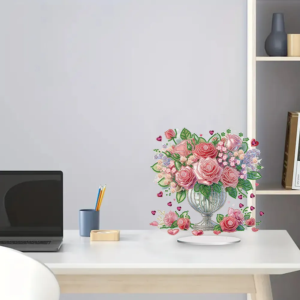 DIY Rose Vase Acrylic Table Top Diamond Painting Ornament Kits for Office Desktop Decor