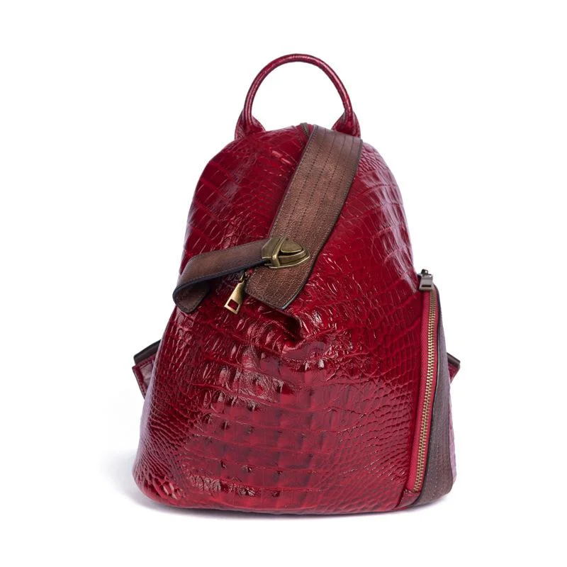 Alligator print vintage leather backpack