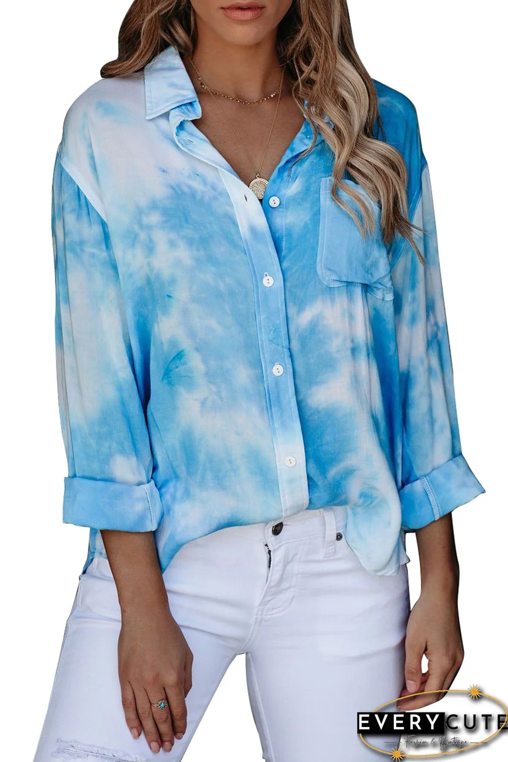 Blue Whirlwind Tie Dye Button Shirt with Pocket