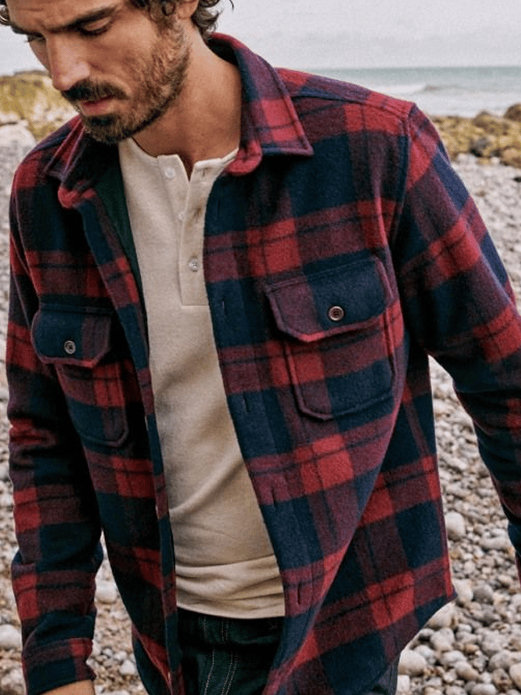 Men's Retro Casual Thickened Plaid Jacket Shirt