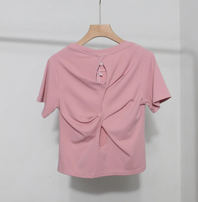 Uveng Design-Sense Short-Sleeved Back Hollow T-Shirt For Women's Summer New Body-Repair Short Small Shirt 87695