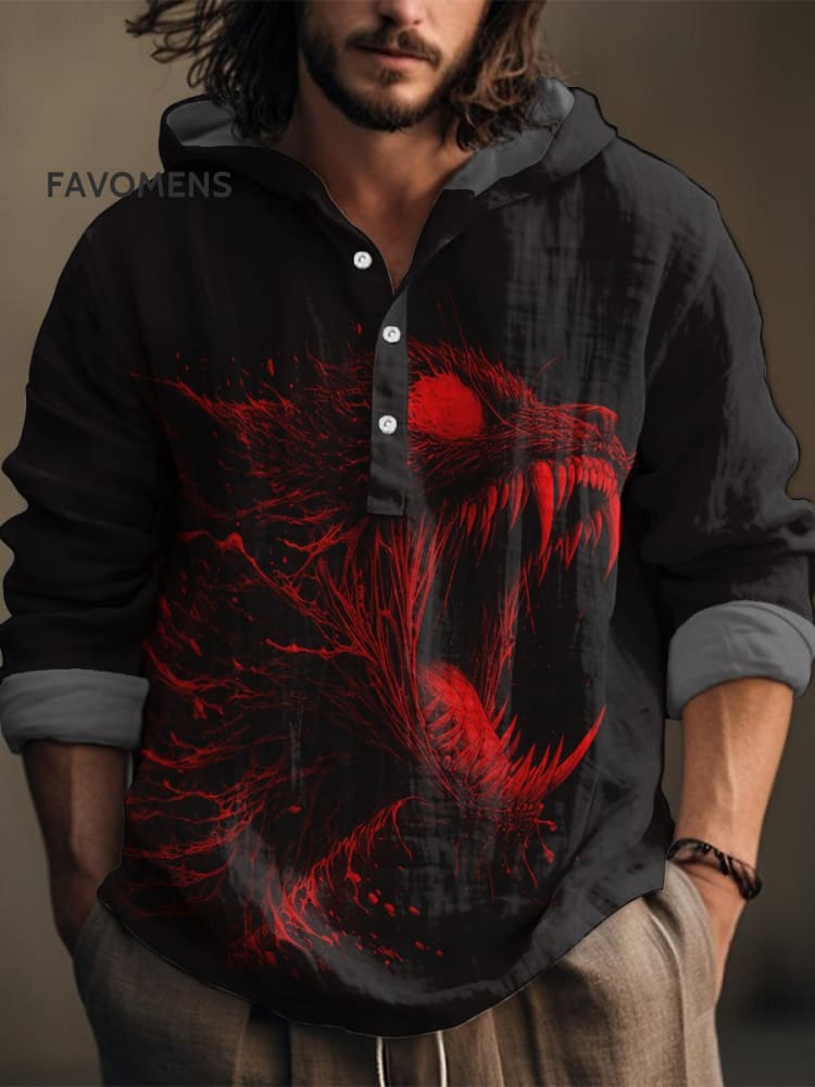 Bloody Mutated Cat Growling Decorative Pattern Casual Jacquard Shirt Multicolor / S