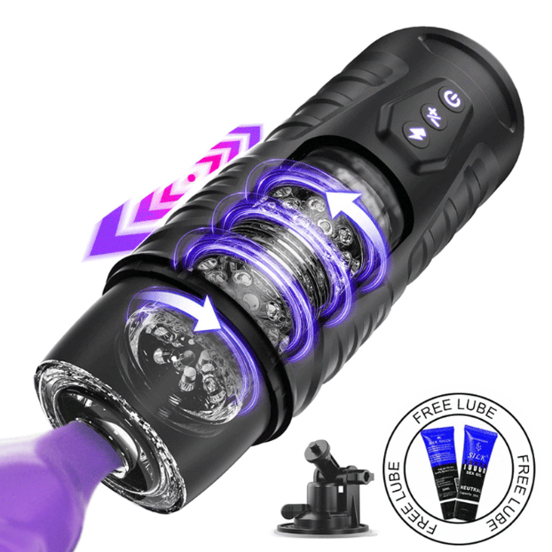 【With Free Lube】Automatic Stimulation Penis Sex Toys for Men with 7 Thrusting & Rotating - Rose Toy