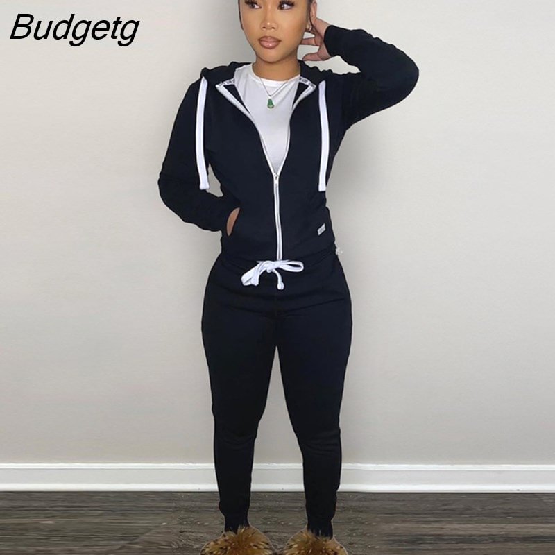 Budgetg Women's Y2K 2 Piece Tracksuit Set Warm Velour Jogger Sweat Outfits Hoodie + Sweatpants with Pockets Full Zip Sportswear  Winter