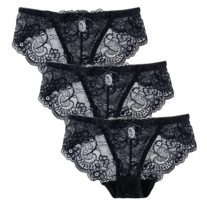 3Pcs/set Lace Panties Women Fashion Girls Briefs New Lingerie M-XL Female Underpants Low Waist Sexy Transparent Underwear