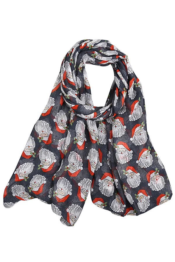 Santa Claus Print Christmas Shawl Scarf Gray-elleschic