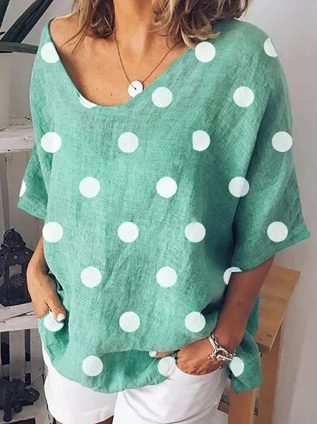 Polka Dot Short Sleeve Plus Size Shirts