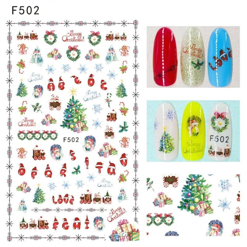 Christmas Design Nail Art Decorations Stickers Abstract Colorful Snowflake Winter Xmas Tree Sliders Nail Decals for Women-Nail Inspo