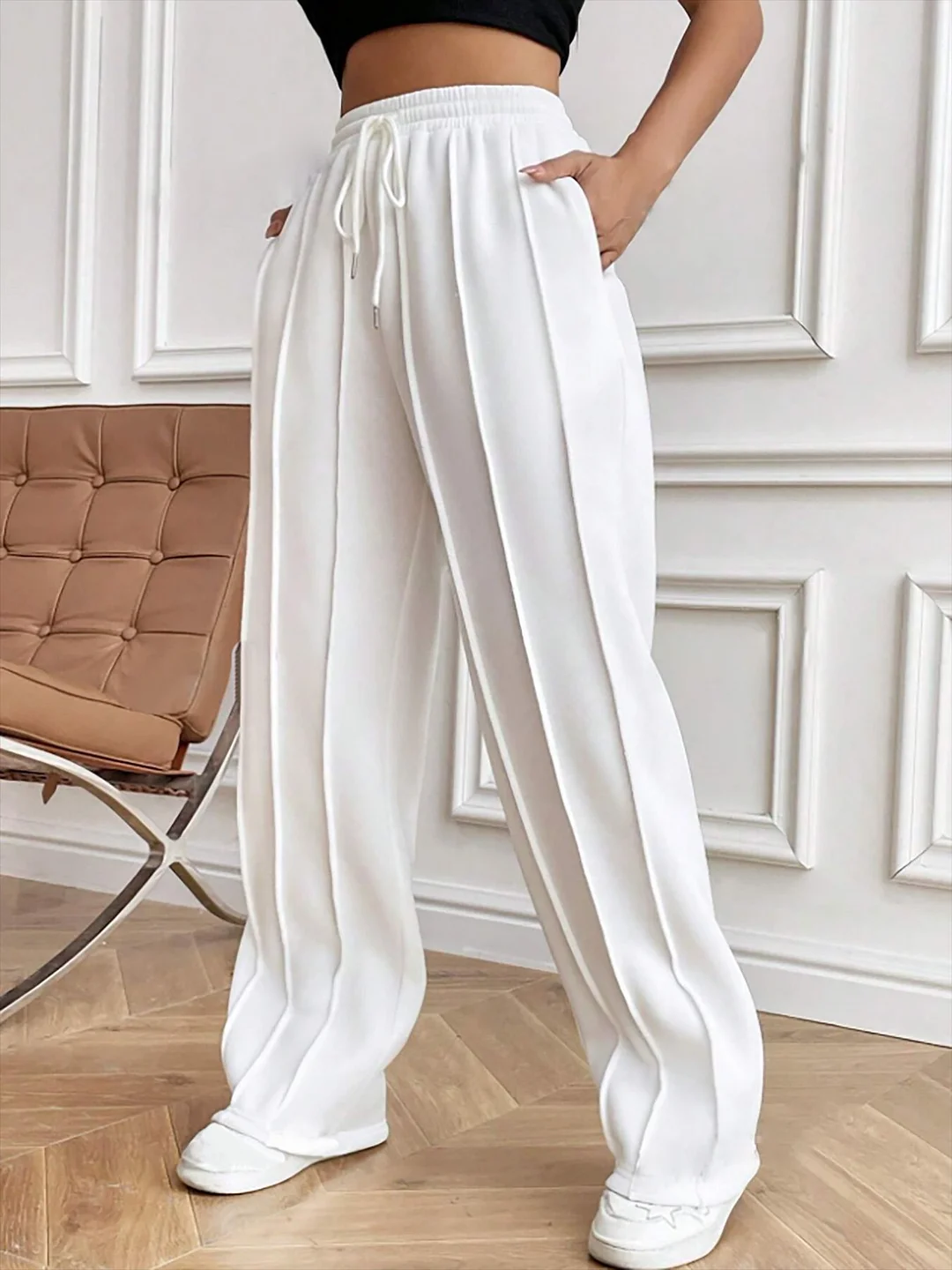 Nigikala Nigikala Women's Casual Fashion Pants Draw Rope Vertical Striped Straight Sweatpants Women