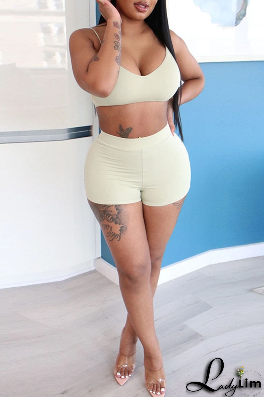 Apricot Sexy Solid Patchwork Long Sleeve Two Pieces