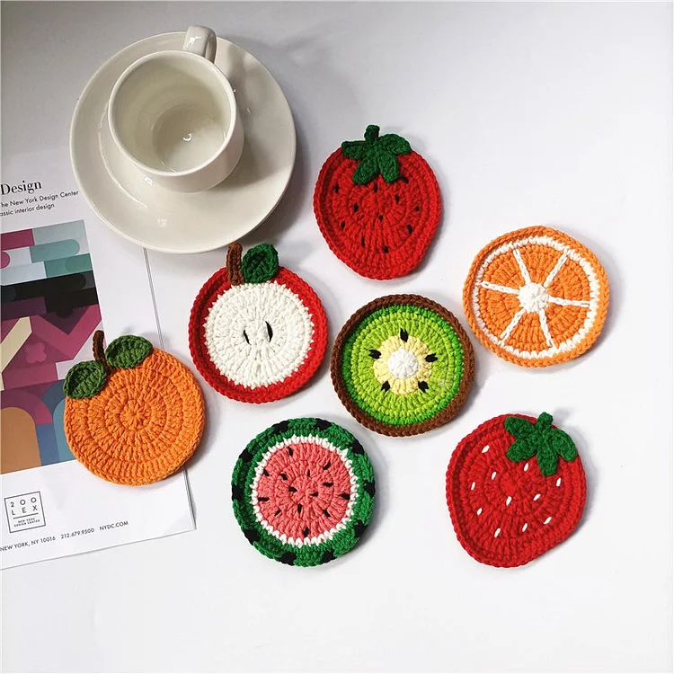  Lulusnow Handmade Fruit Series 7PCS Crochet Coasters