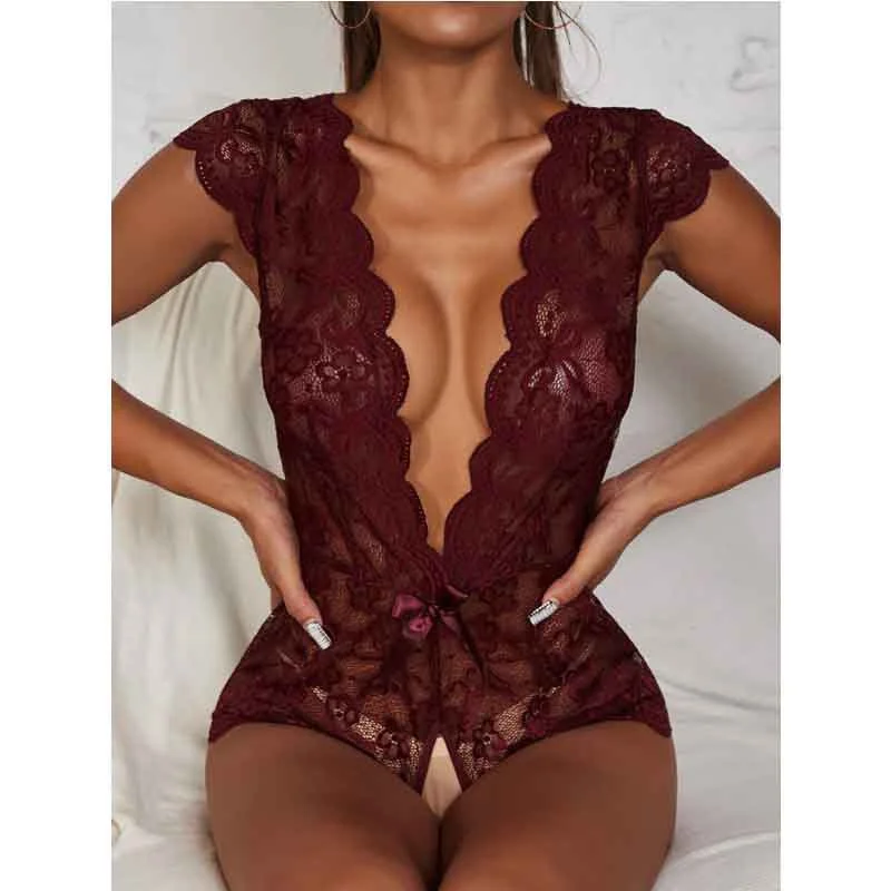 Churchf Sex Lingerie De-Back Deep V-Neck Lace Passion To Seduce Pajamas Hollow Sex Lingerie Sexy Dress