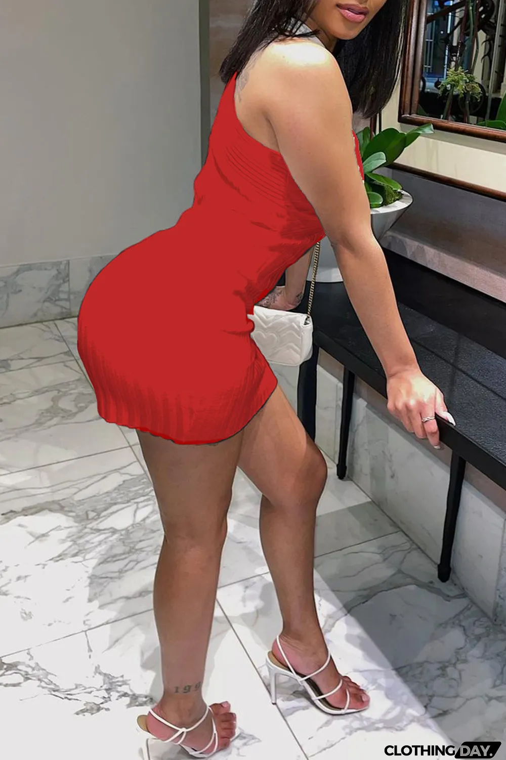 Red Fashion Sexy Solid Hollowed Out Backless O Neck Sleeveless Dress