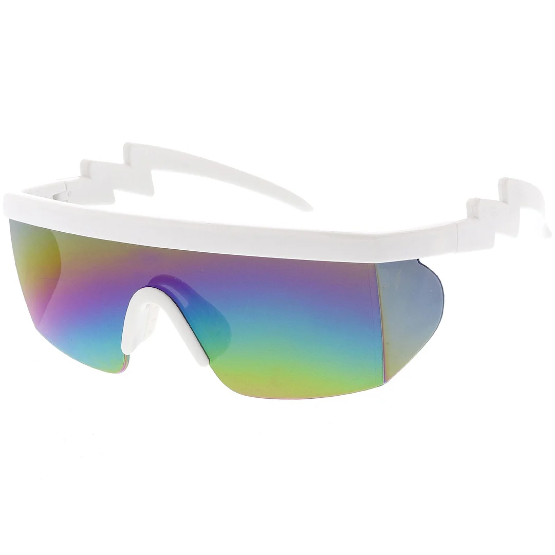 Oversize Semi Rimless Goggle Shield glasses Mirrored Lens 60mm