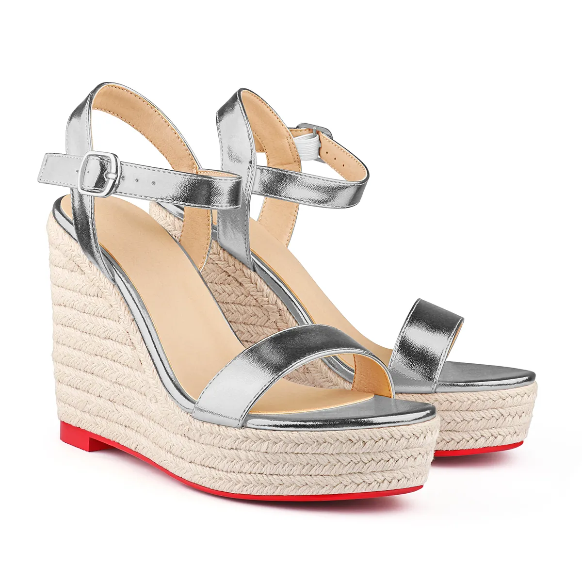115mm/4.5" Women's Fashion Platform Wedge Sandals Heeled Buckle Shoes Red Bottom Sandals-vocosishoes