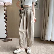 Ohanaparts Summer Women's Wide Leg Pants Thin High Waist Loose Ankle-Length Pants Solid Khaki Cool Capris Casual Harem Pants for Women