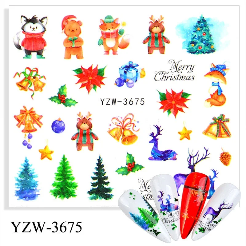 1pcs Autumn Winter Nail Sticker Robin Snow Flower New Year Halloween Christmas 3D Decals Nail Art Design Decor Accessories-Nail Inspo