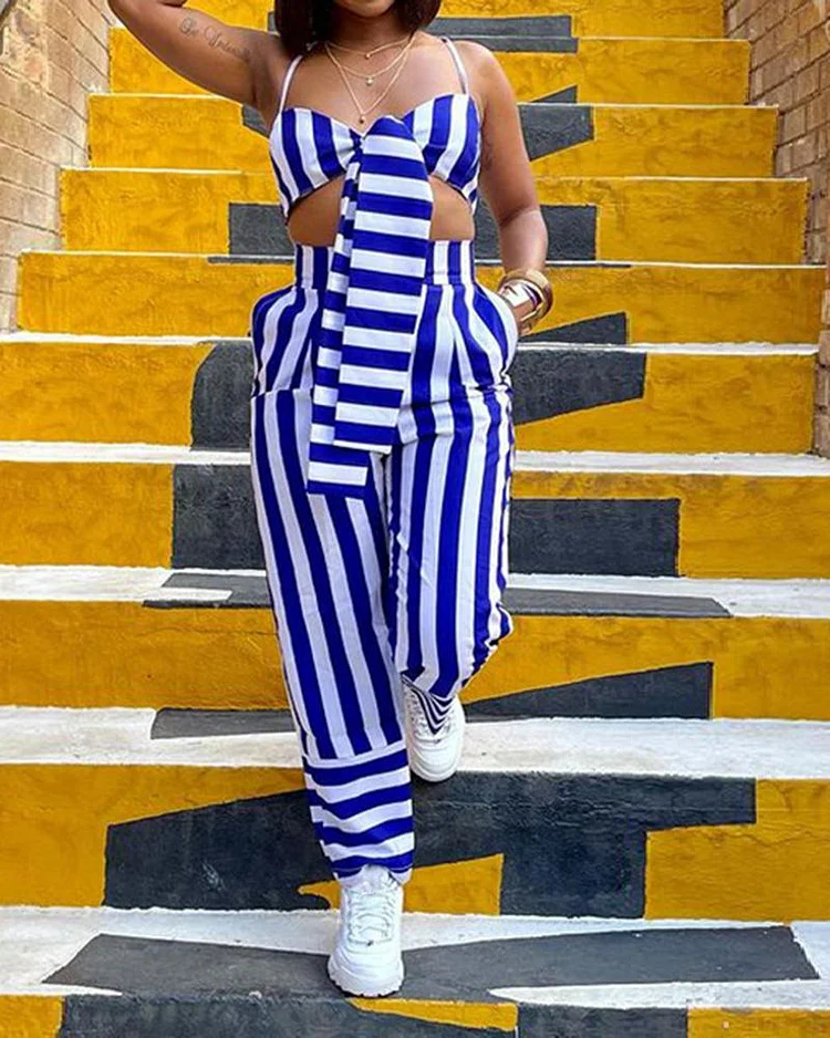 Two-piece Printed Striped Sling Set