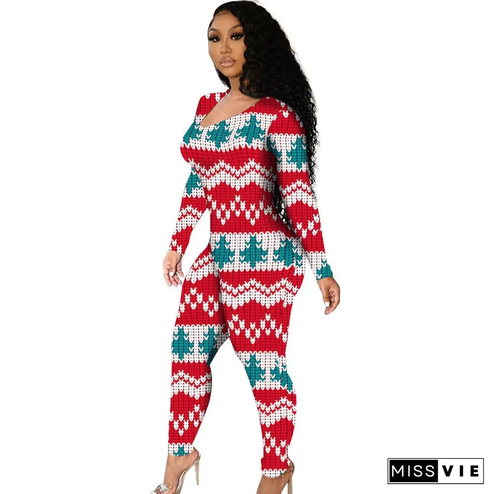 Christmas Snowflake Print Button Front Jumpsuit