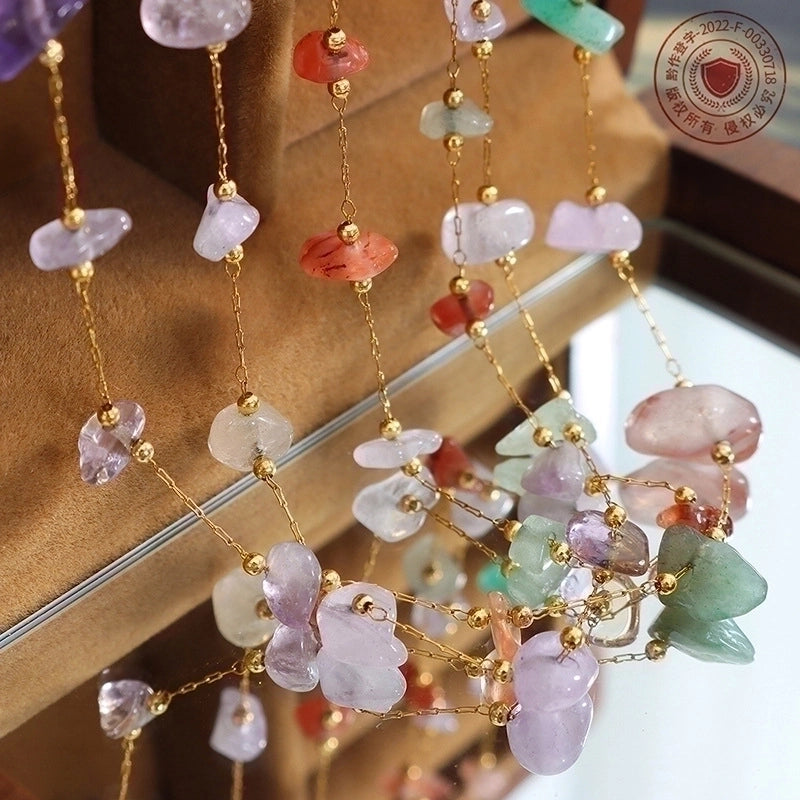 Minimalist Multicolor 304 Stainless Steel Natural Stone 18K Gold Plated Inlay Bracelets Necklace