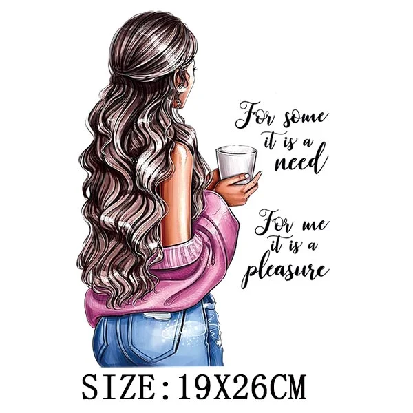 Fashion Girls Thermal Sticker On T-shirt DIY A-levels Iron On Transfer For Clothing Pretty Lady On Woman Clothes Patch Appliqued