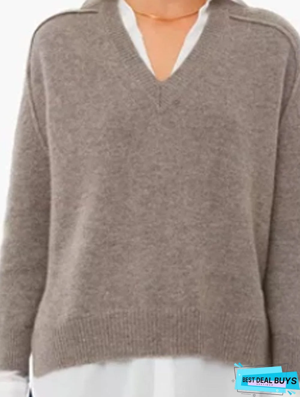 V-Neck Solid Color Casual Knit Pullover