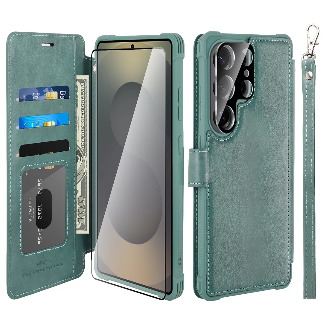 VANAVAGY Wallet Case Compatible for Galaxy S25 Ultra 5G with Credit Card Holder and Coin Pocket