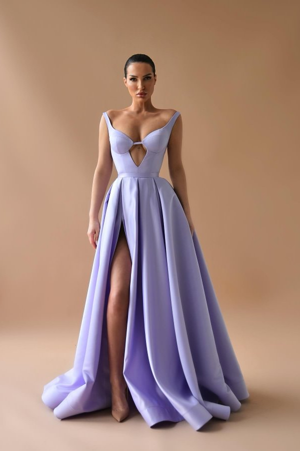 Daisda Lilac Sleeveless Split A Line Party Prom Dress