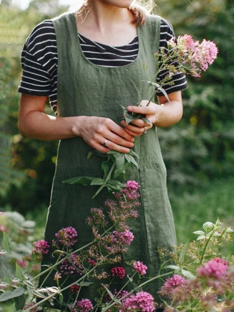 Utility garden midi dress with patch pockets