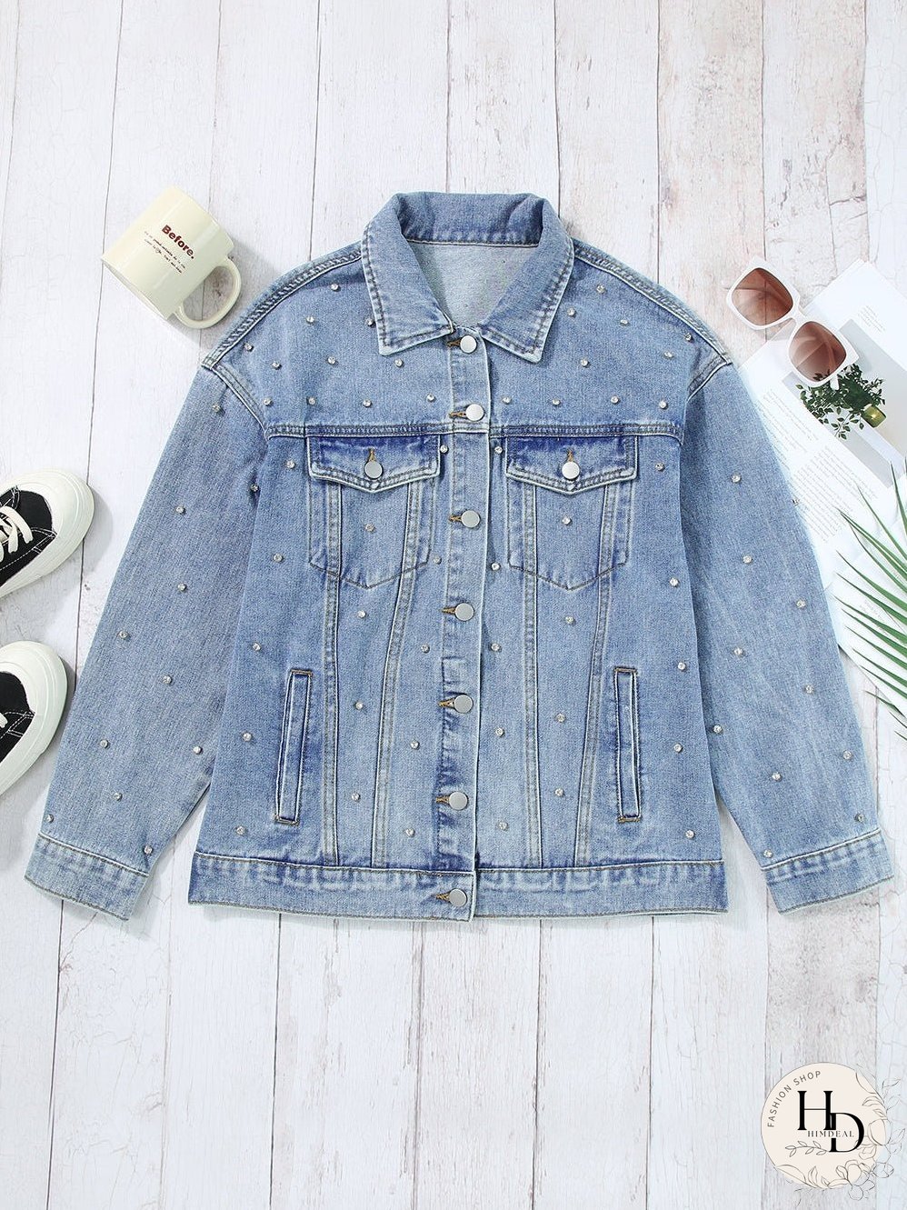 Vintage-Inspired Rhinestone Denim Jacket