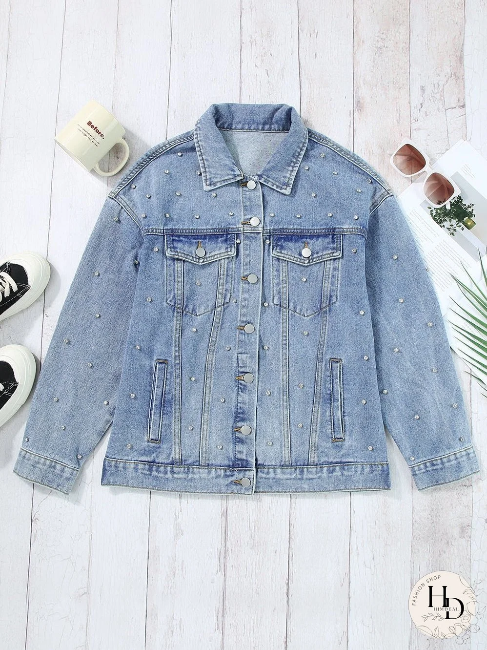 Vintage-Inspired Rhinestone Denim Jacket