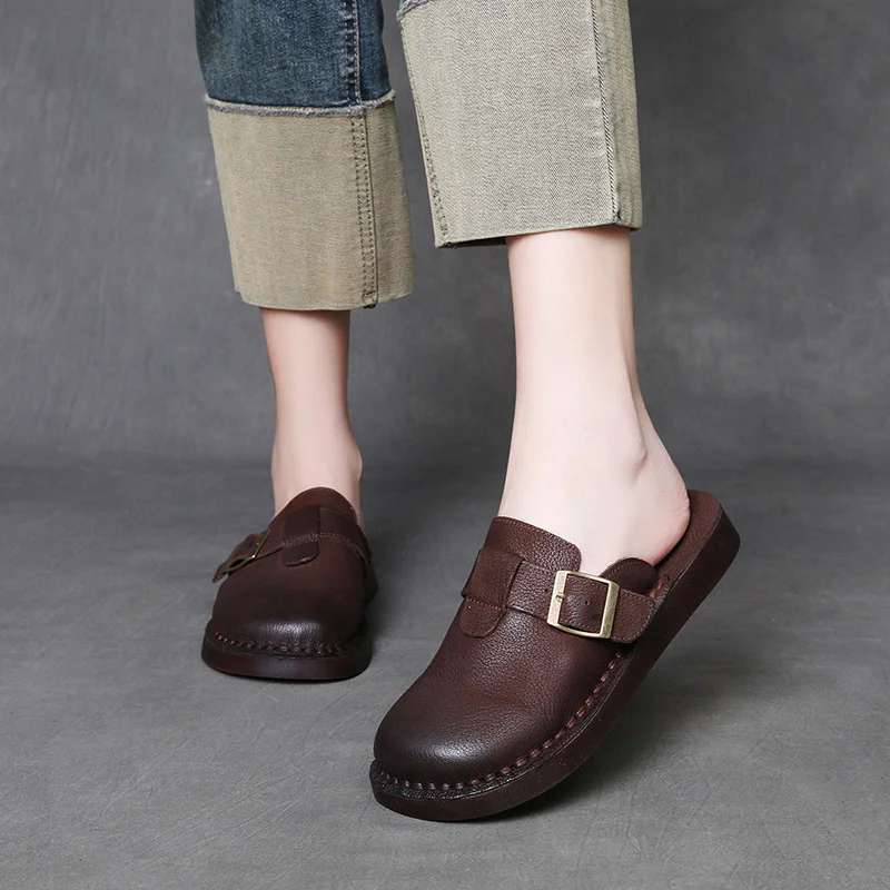 Yyvonne Cowhick Retro Birken Shoes Half-Slippers Women Thick Summer New Lazy Outside Wearing Bag Head Slippers