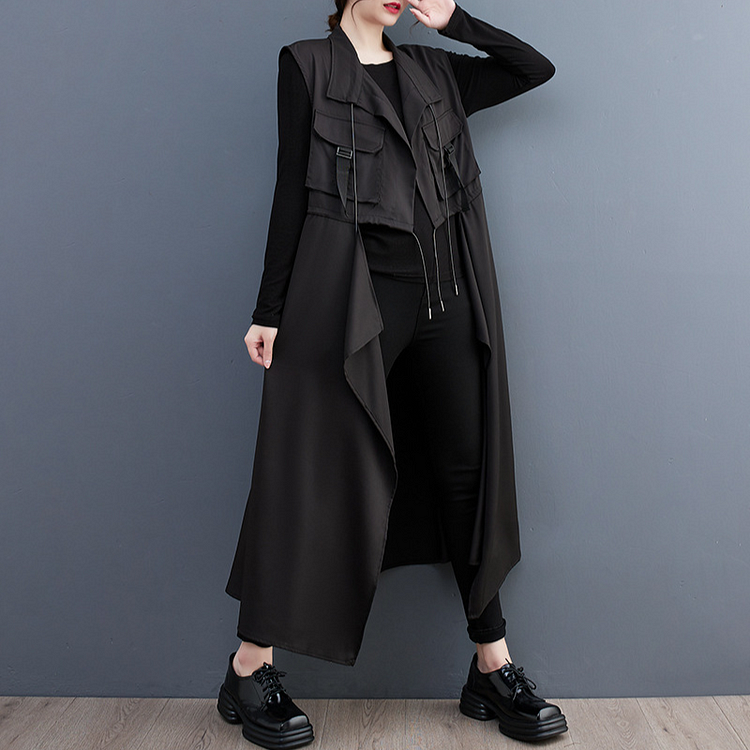 Loose Sleeveless Solid Color Spliced Vest Cardigan