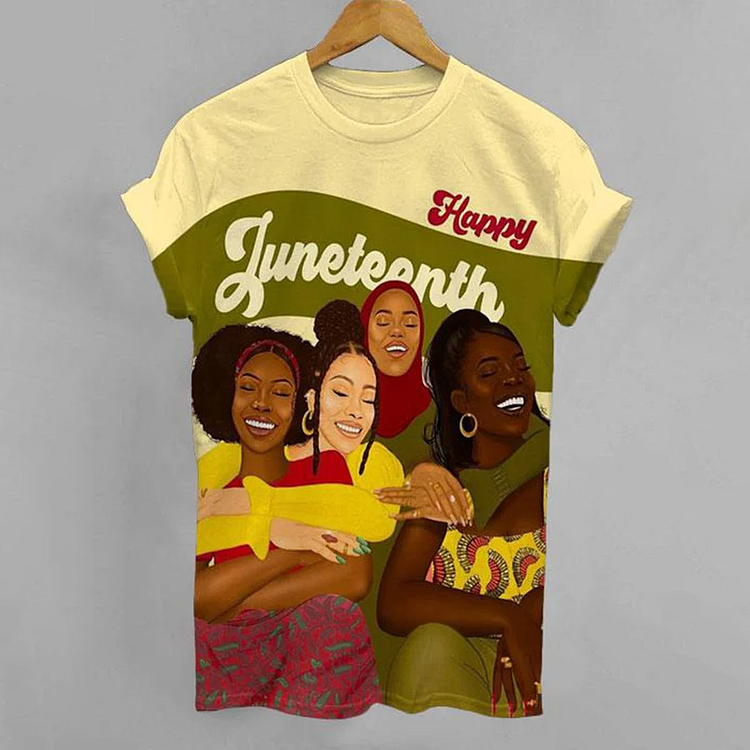 Comstylish Women's Happy Juneteenth Print T-Shirt