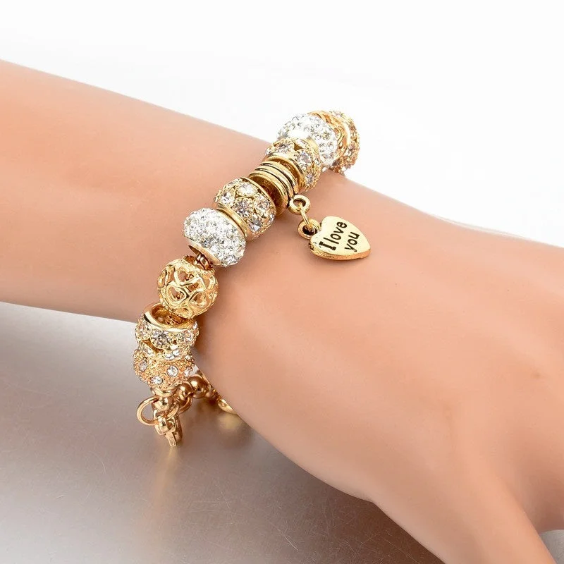 Multi-color Rhinestone Studded Love Heart Charm Luxury Bracelets