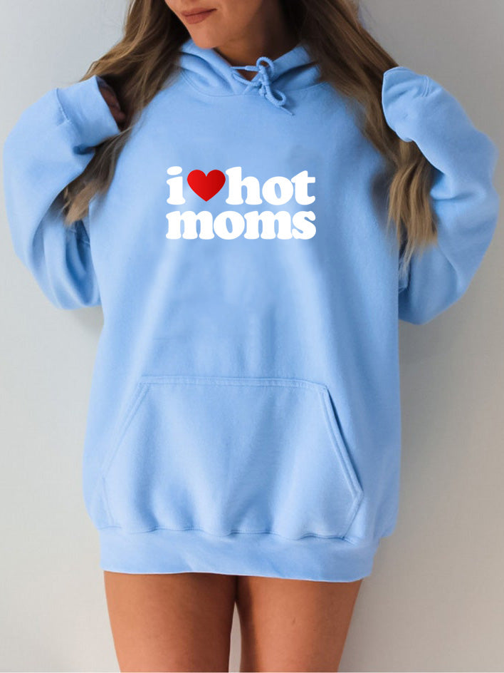 Women's Unisex Light Blue I Love Hot Moms Preppy Oversized Hoodies