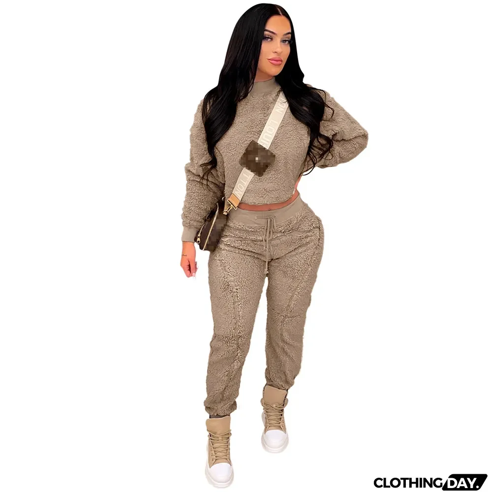 Casual Plus Velvet Solid Color Two-piece Suit