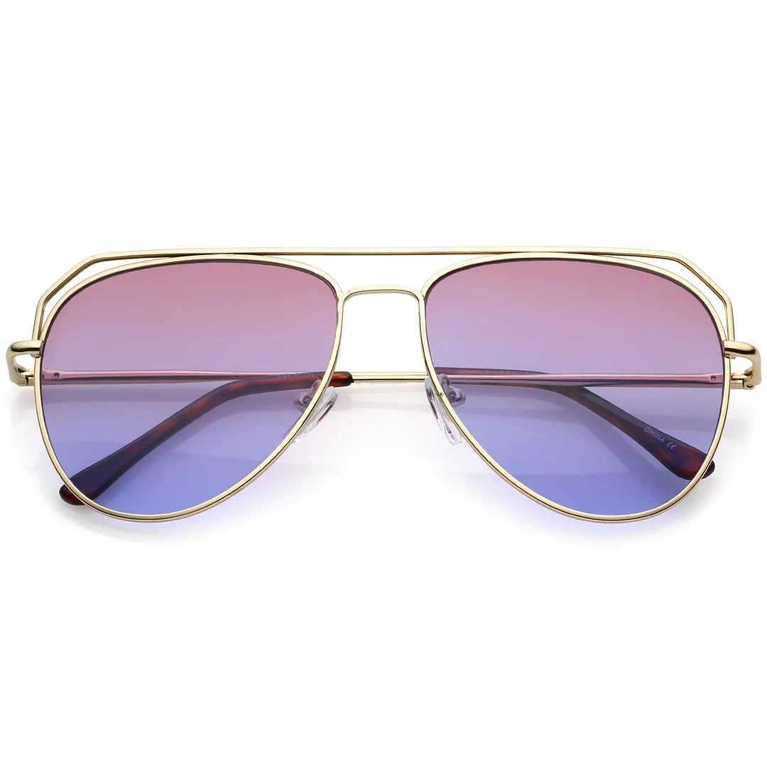 Modern Aviator glasses Open Metal Double Crossbar Gradient Flat Lens 55mm