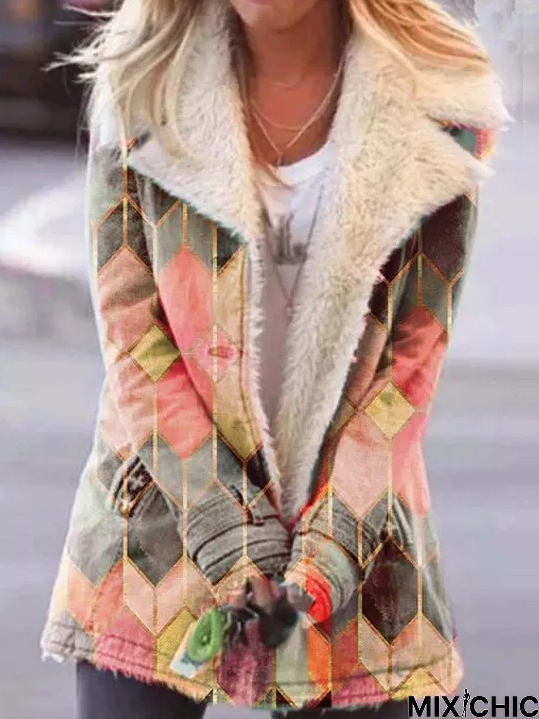 Multicolor Shawl Collar Long Sleeve Knit coat
