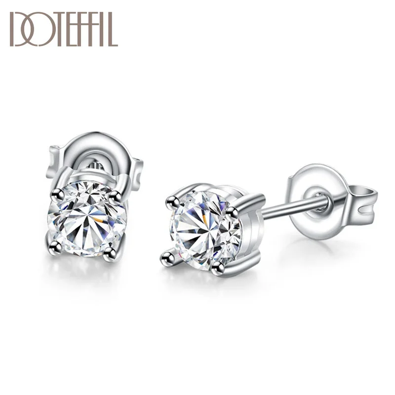 DOTEFFIL 925 Sterling Silver Round AAA zircon Earring For Woman Jewelry