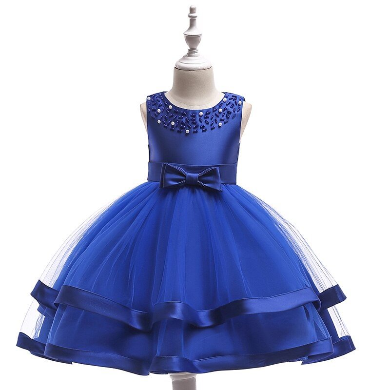 2022 Bow Beading Kids Wedding Dresses For Girls Formal Evening Party Bridesmaid Children's Clothing Princess Dress Prom Costume