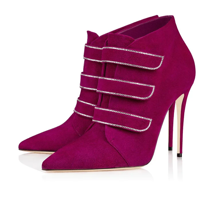 Wine Red Vegan Suede Boots Stiletto Heel Ankle Boots |FSJ Shoes