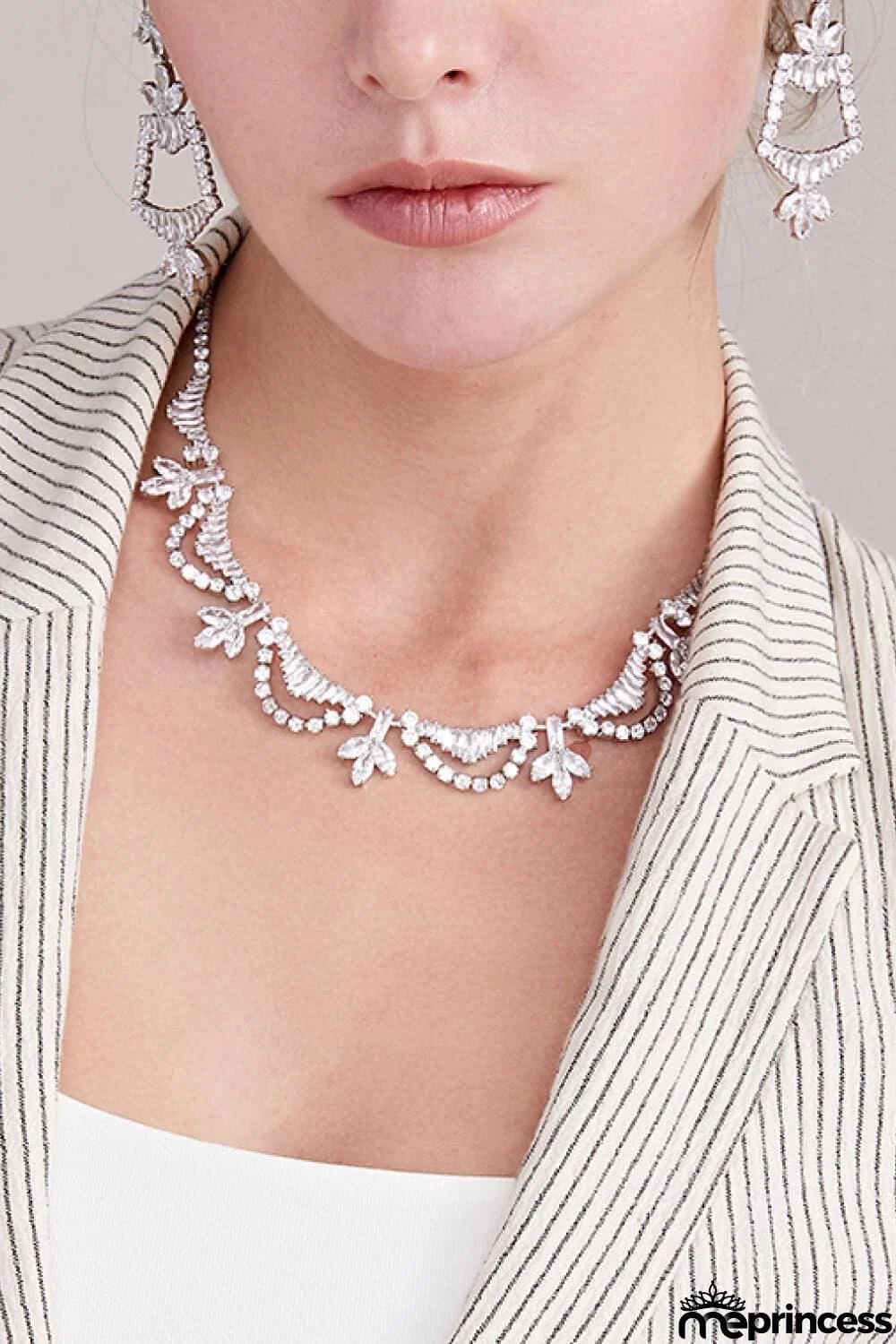 Cubic Zirconia Leaf Design Necklace