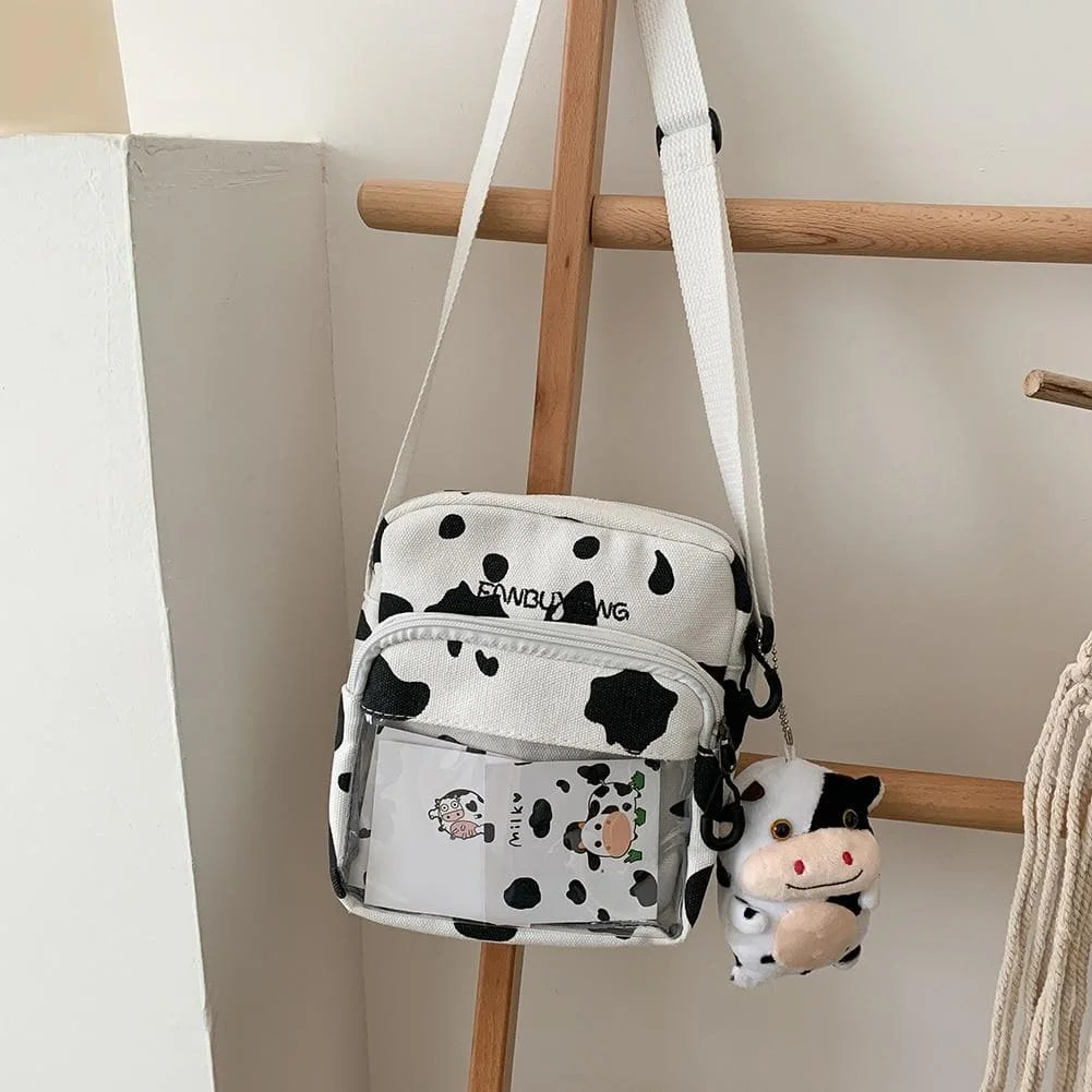 Multi-functional Cow Milk Pattern Canvas Crossbody Bag SP15801
