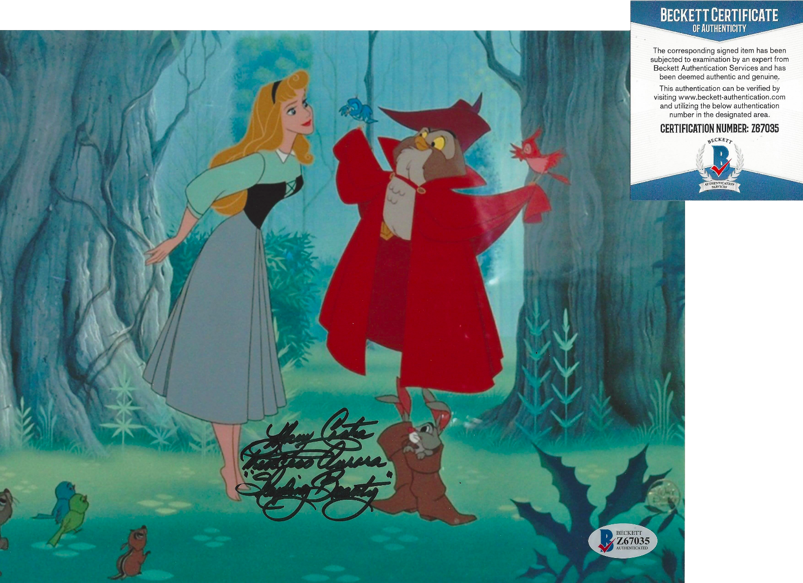 MARY COSTA SIGNED DISNEY SLEEPING BEAUTY 8x10 MOVIE Photo Poster painting B 1959 BECKETT COA BAS