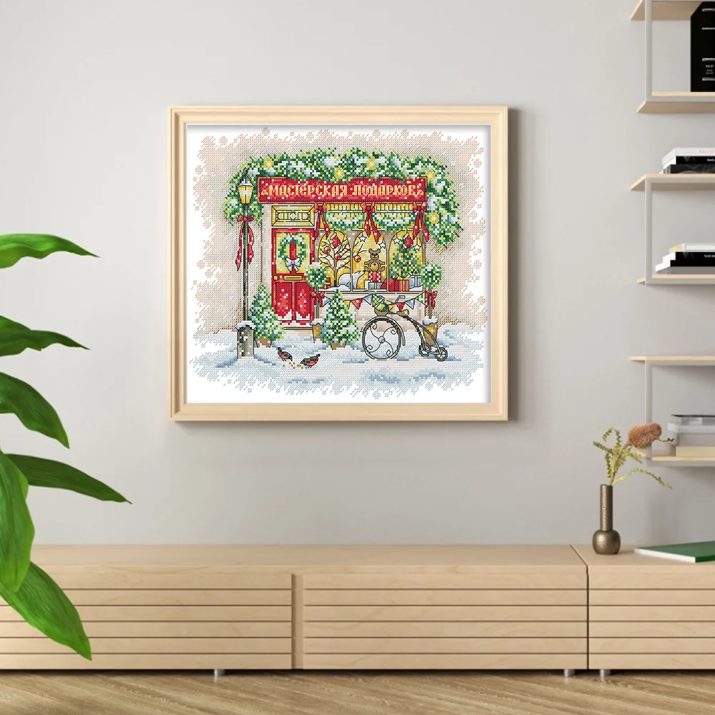 DIY Stamped Cross Stitch 14CT Partial Embroidery 34*30cm - Christmas Window