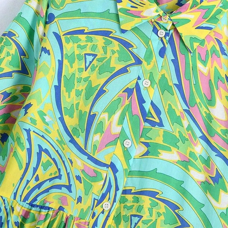PUWD Oversize Women O Neck Straight Dress 2021 Spring-autumn Fashion Ladies Chinese Style Dress Female Printed Loose Dress
