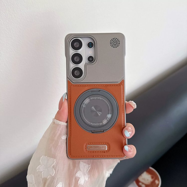 Leather Borderless Magnetic Case with Kickstand for Samsung Galaxy