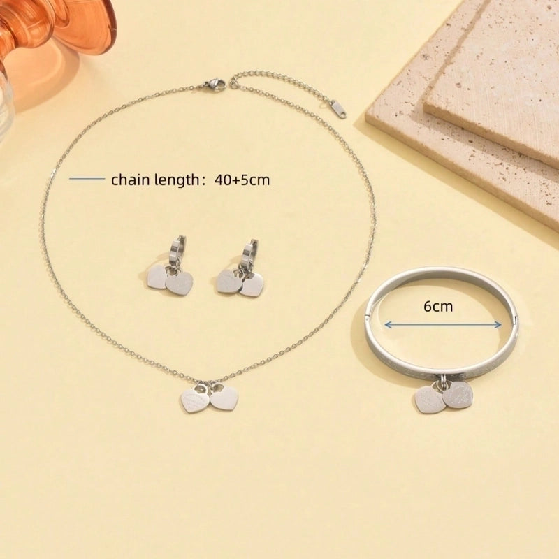 Elegant Lady Geometric 304 Stainless Steel Earrings Necklace Jewelry Set