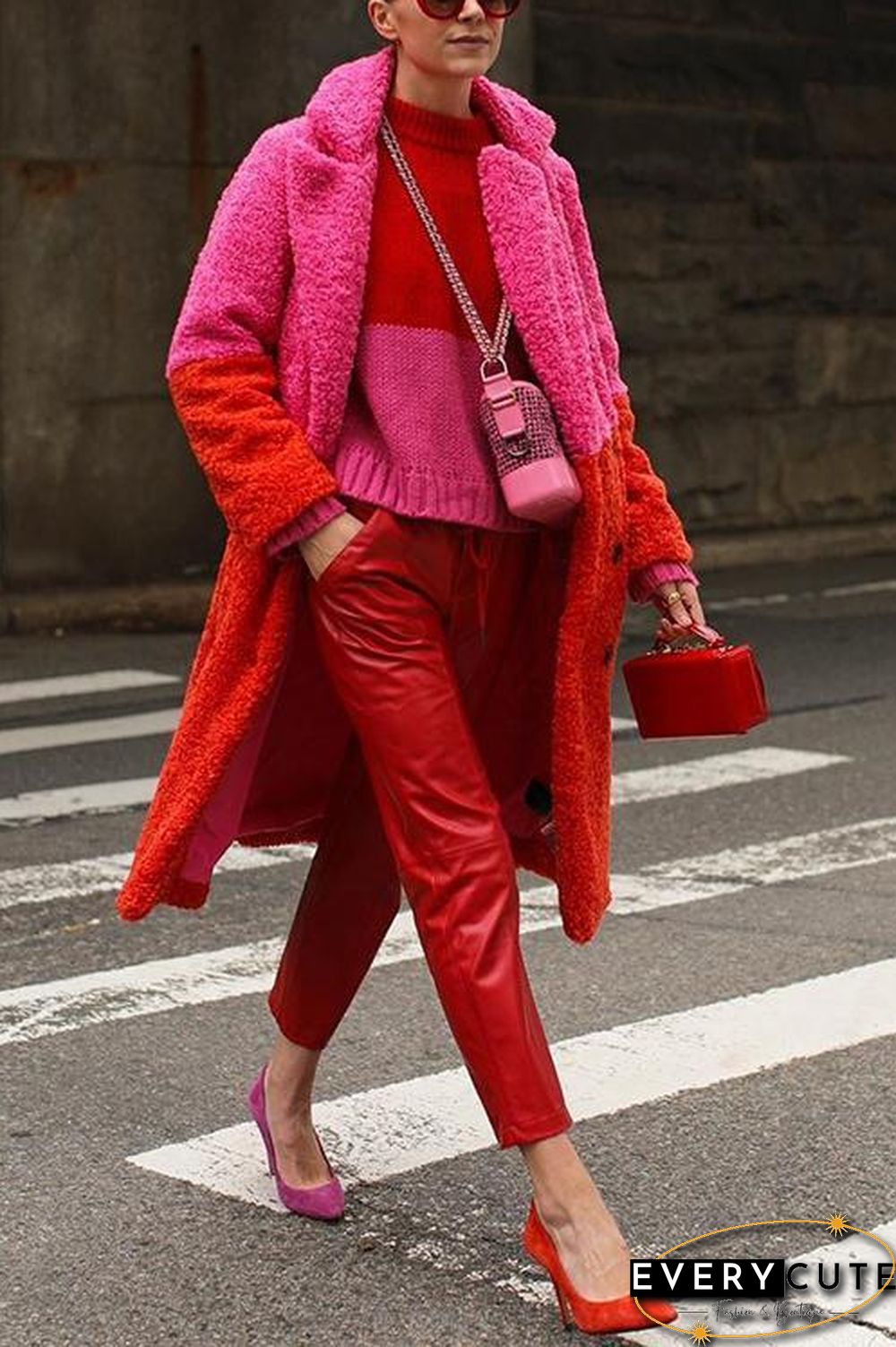 Plush Color Block Button Pocket Coat